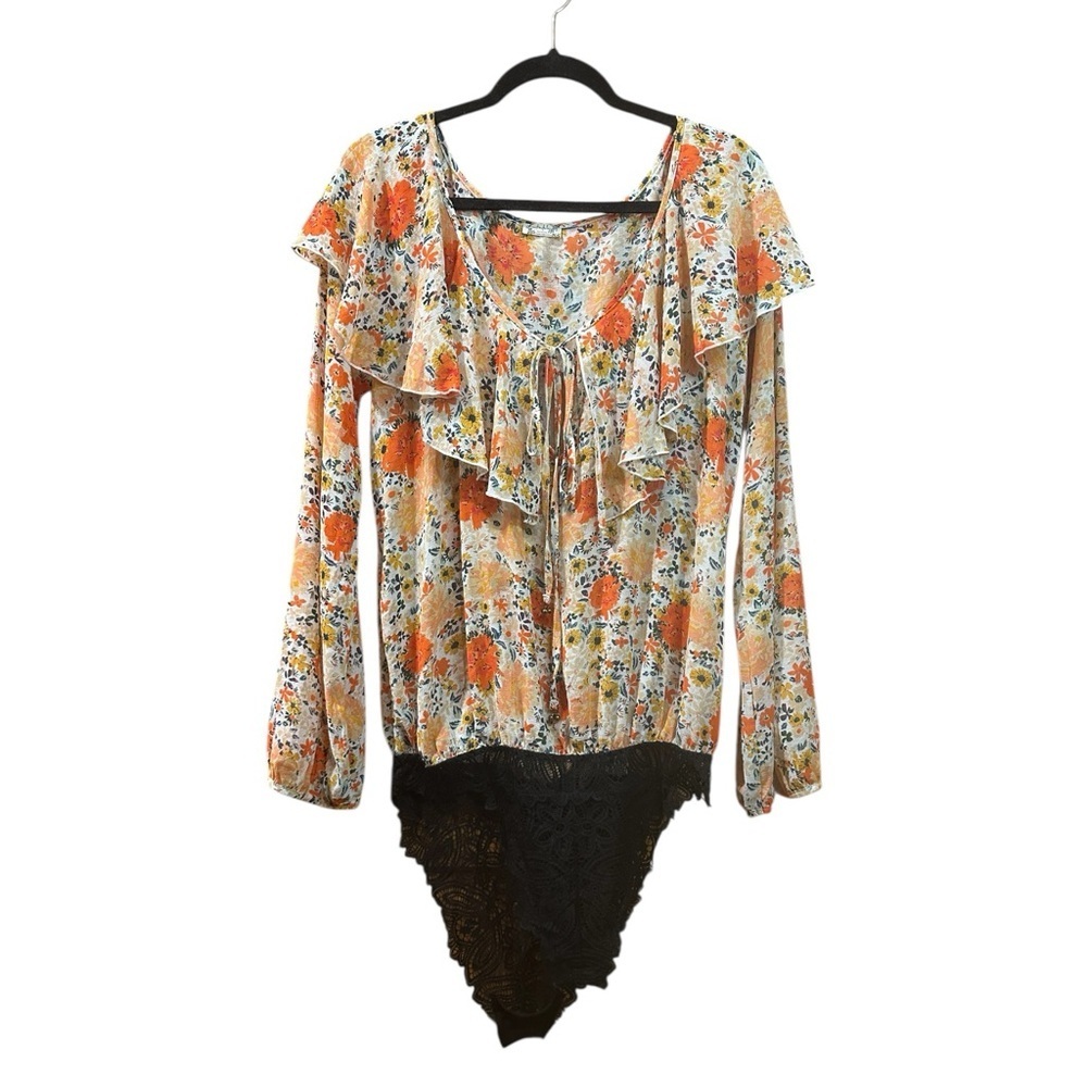 Free People Intimately Free Say It To Me Floral Flounced Bodysuit Size L - Picture 4 of 8